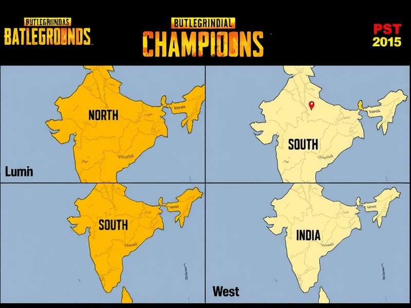 PUBG India Champions regional variations showing different map landmarks for North, South, East, West India